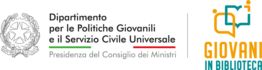 logo Giovani in biblioteca - stemma Dipartimento per le politiche giovanili e il servizio civile universale